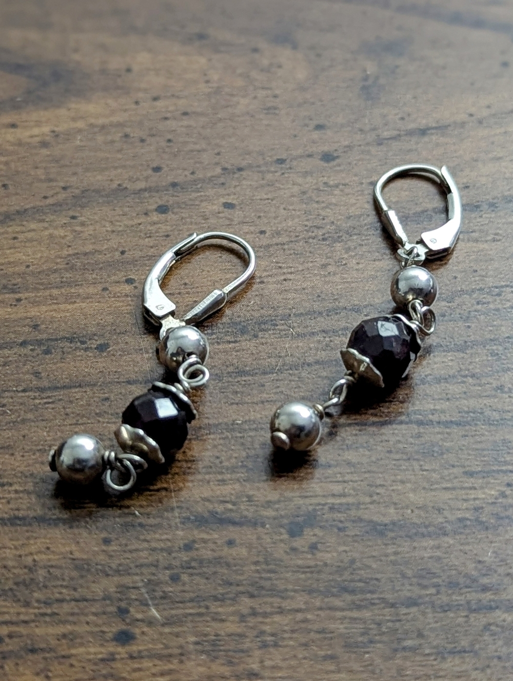 Vintage 925 Sterling Silver Faceted Garnet Drop Earrings Archival Jewelry - Picture 10 of 10